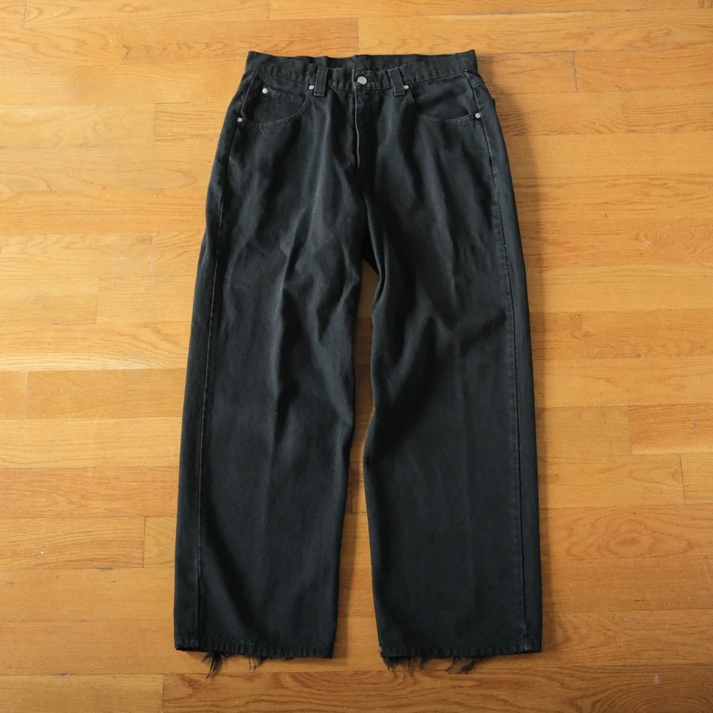 Levis Baggy Fit Jeans Mens Black Raw Hem Vintage Y2K 33x30 Streetwear Skater - Picture 4 of 12
